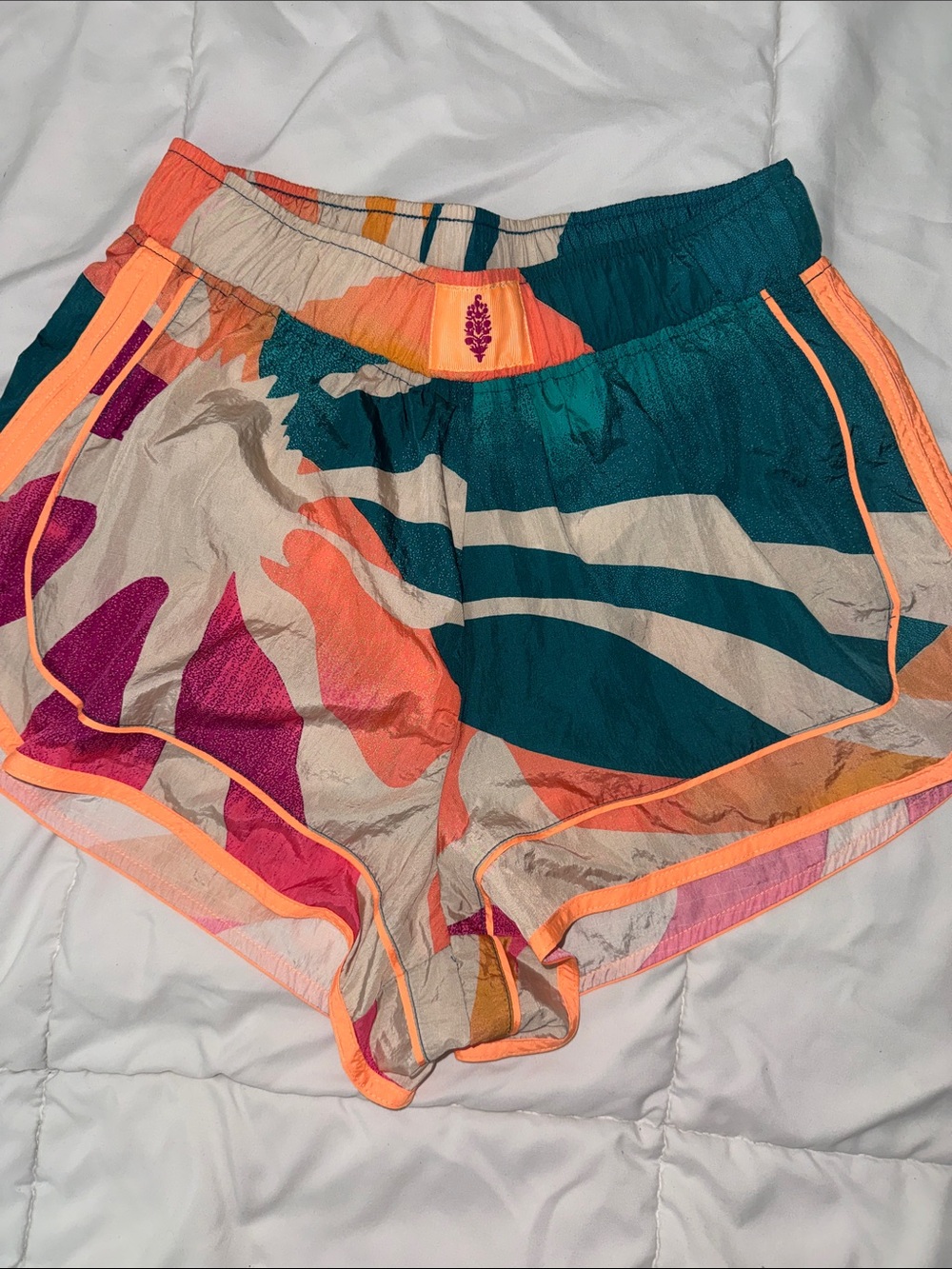 FP Movement by Free People Teal Coral Pink Abstract Print Athletic Shorts